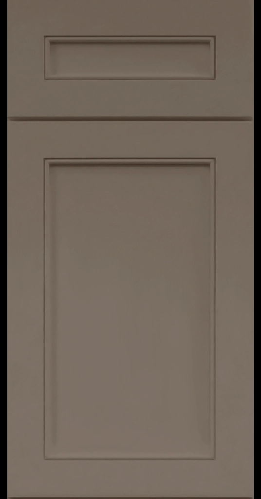 Alpine-style mitered shaker cabinet in Magnetic Gray with a flat center panel and inside bead detail.